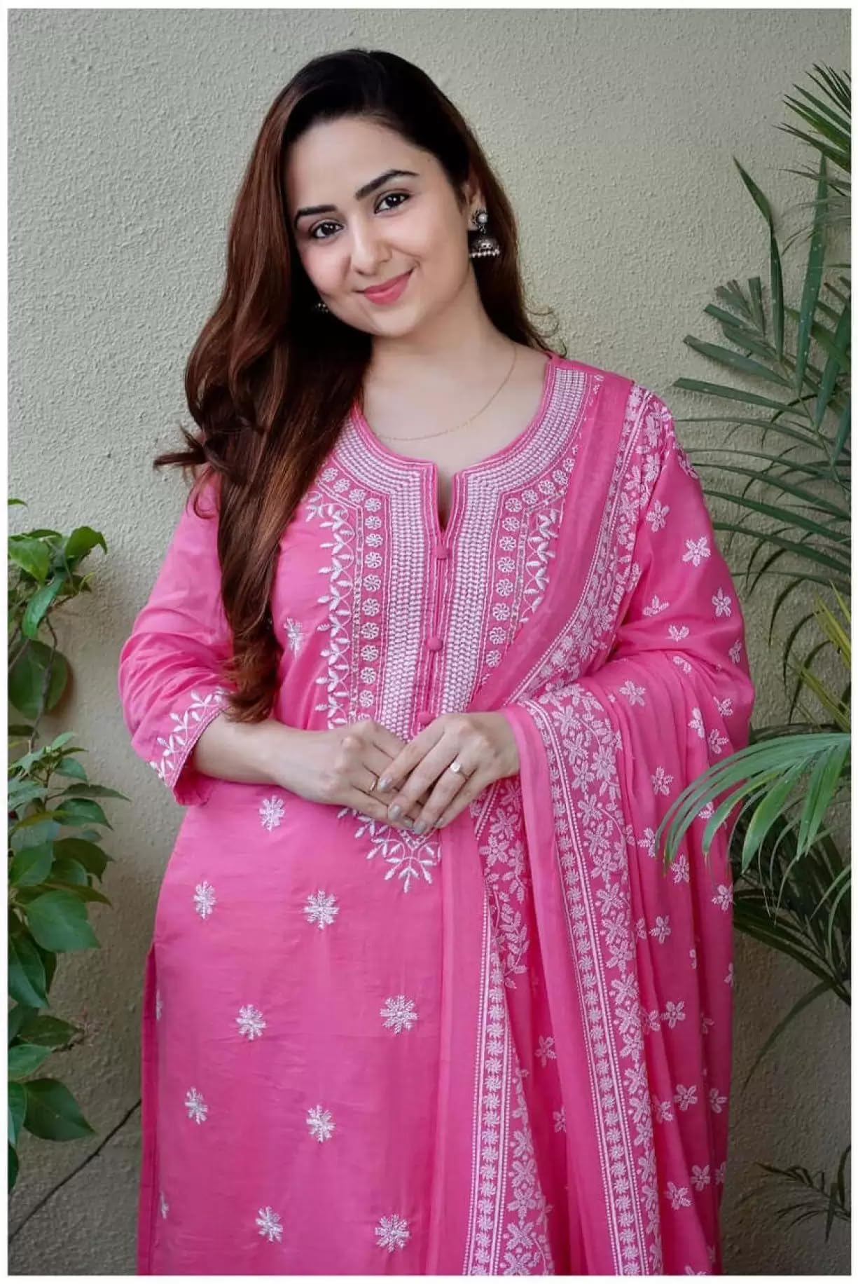 Royal Export Women's Viscose Floral Embroidered Straight Kurta Pant with Dupatta Set | Kurta Sets for Women Pink