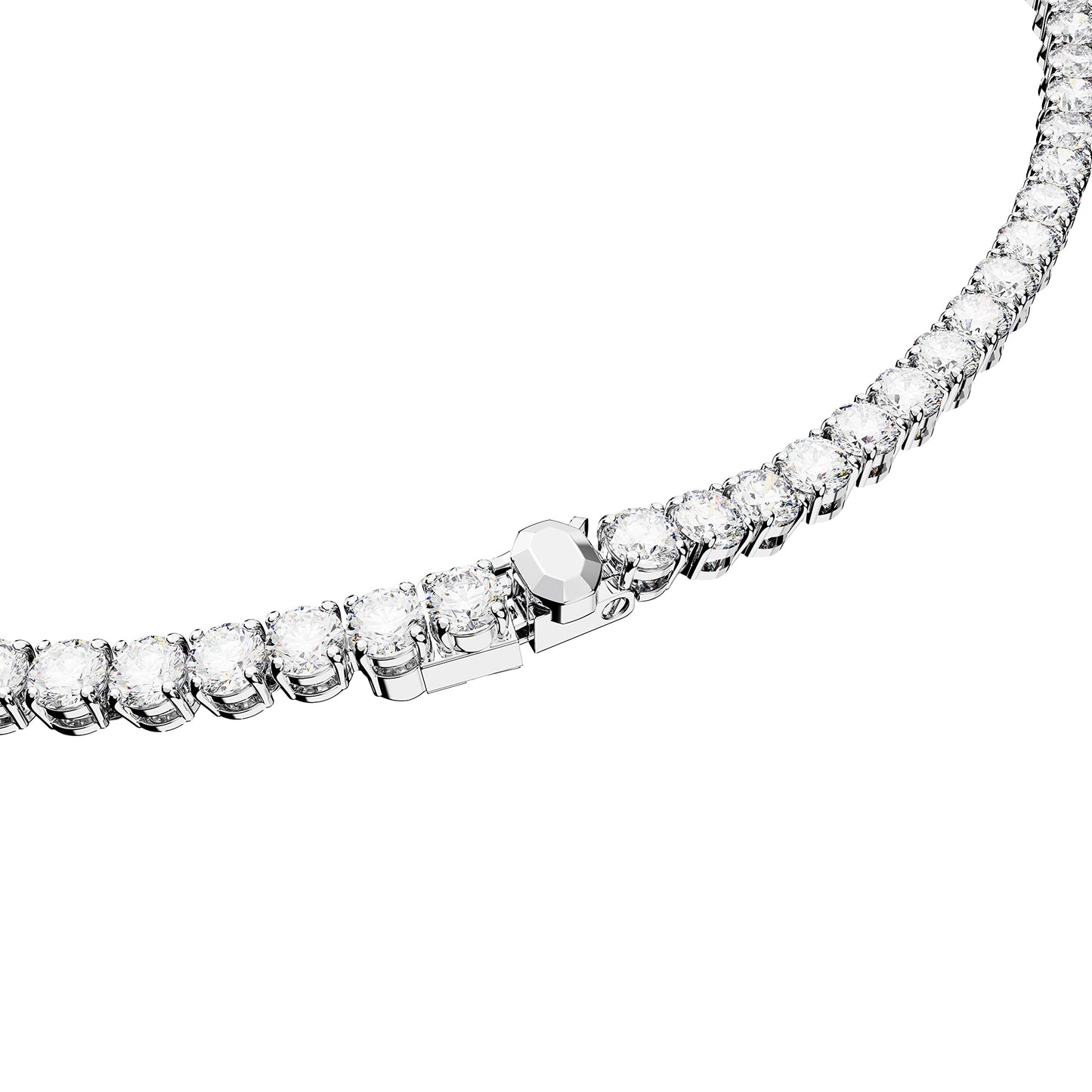 Swarovski Matrix Tennis Necklace and Stud Earrings Set, Round cut, White, Rhodium plated