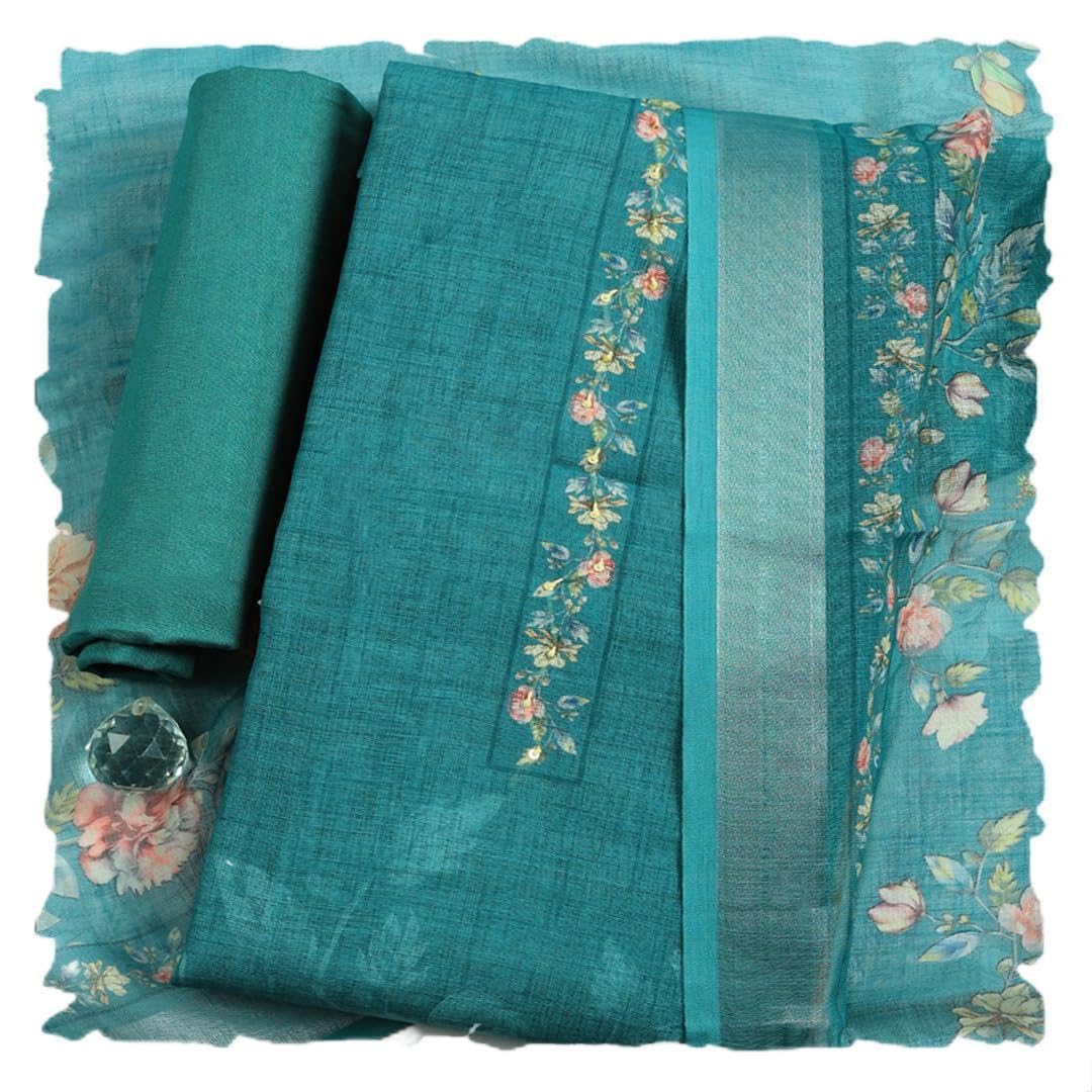 Meena Bazaar Printed Cotton Unstitched Kurta with Bottom & Dupatta