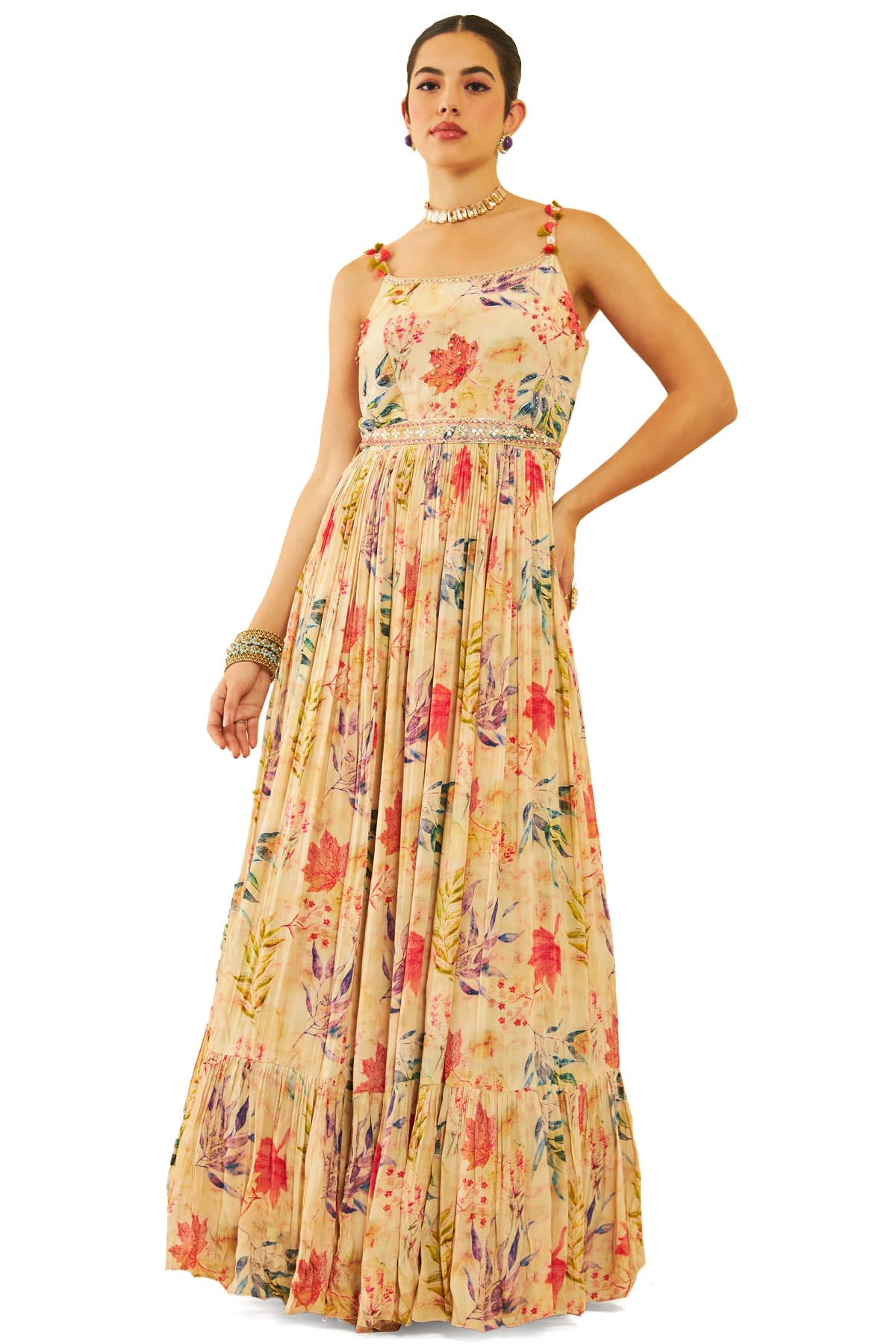 Soch Women's Crepe Fit and Flare Maxi Dress (OWA3CD20370A_Beige