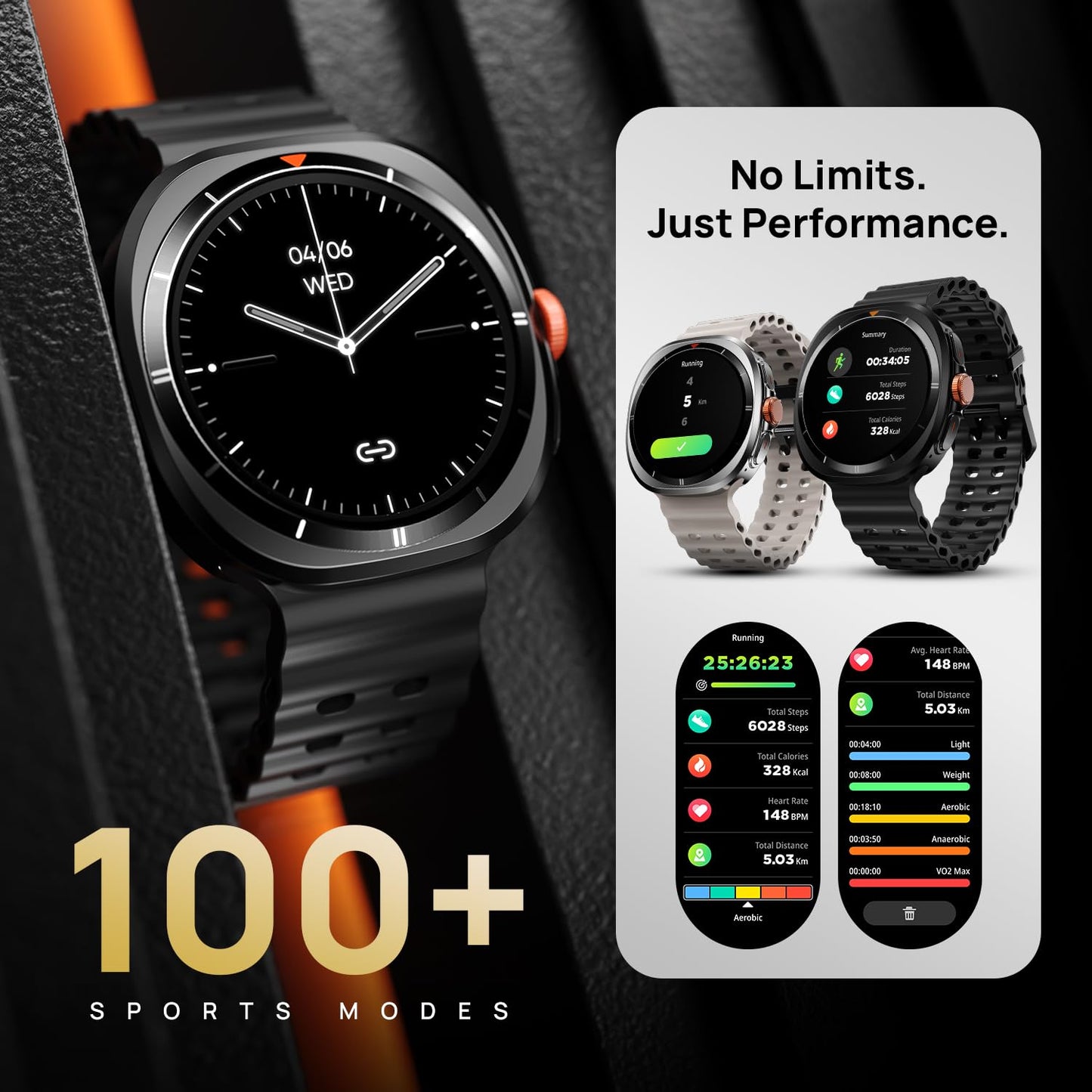 Fire-Boltt Axiom Smart Watch – 1.43" AMOLED Display, Health & Fitness Tracking, Always-On Screen, Wireless Charging, Rotating Crown, Bluetooth Calling, Metal Case Smart Watch for Man & Woman- Black