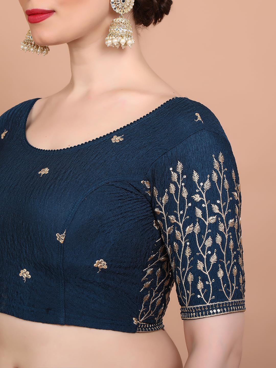 SALWAR STUDIO Blue Strechable Non Padded Embroidered Readymade Blouse