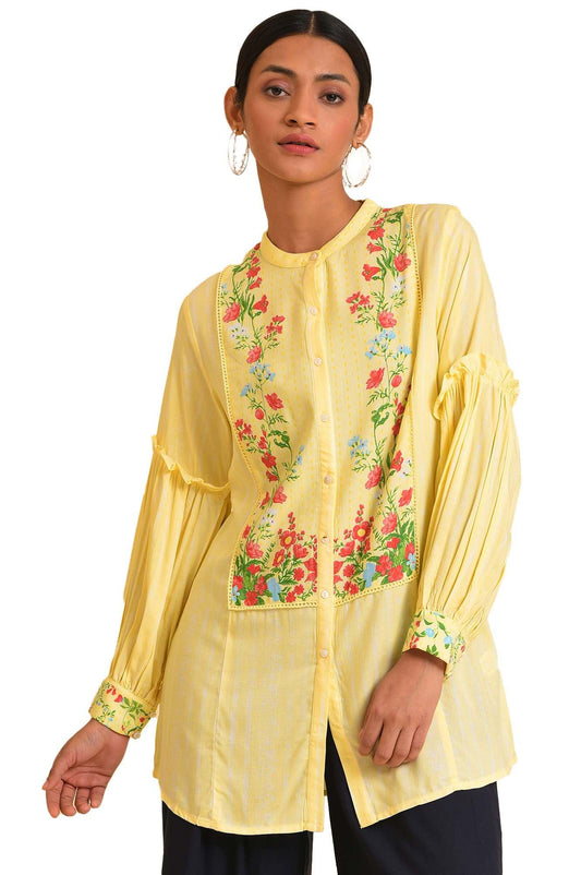 W for Woman Yellow Floral Printed Top (Size: XS)-23FEW31316-119859