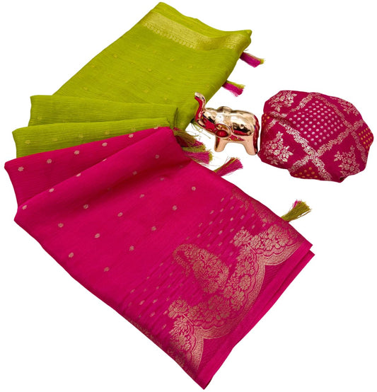 BRAHMAKHODAL Women's Dola Silk Saree Kalamkari Floral Print Zari Weaving Beautiful Border And Pallu With Blouse Piece (Pink1)