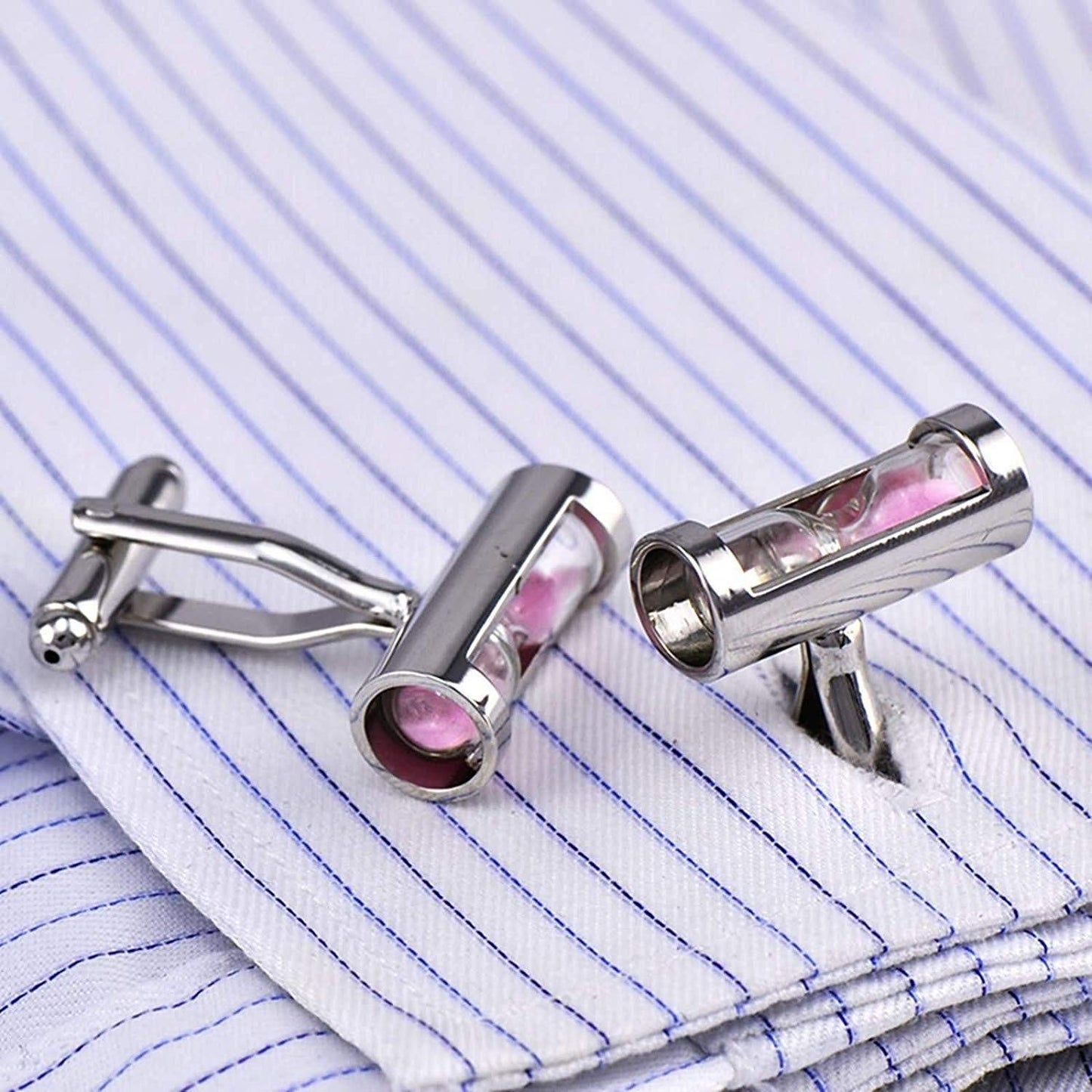 Zivom® Sand Timer Hour Glass Vintage Pink Silver Brass Office Formal Shirt Blazer Cufflinks Pair Men Gift Box
