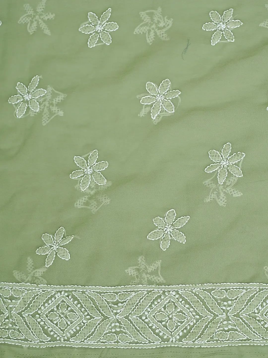 Ada Hand Embroidered Lucknowi Chikankari Unstitched Georgette Dress Material Suit Piece with Dupatta for Women 01A867806 Moss Green