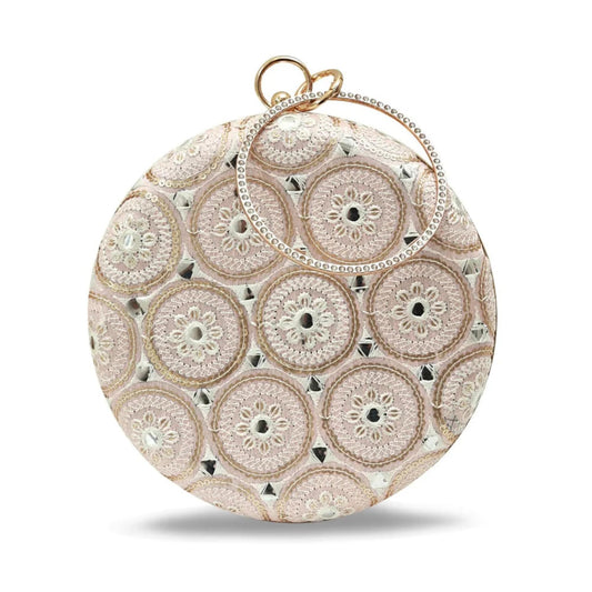 THE TAN CLAN Inaara Round Clutches for women Purses Luxury Evening Handbags for ladies with Detachable Handle