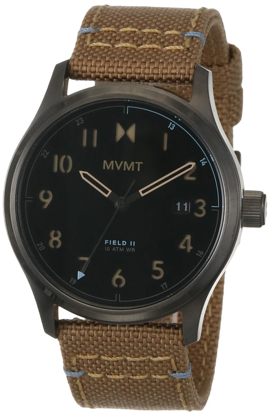 MVMT Field Ii Qtz Basic Calendar Black Round Dial Men's Watch|Beige Nylon Material|Beige Color Band - 28000367-D