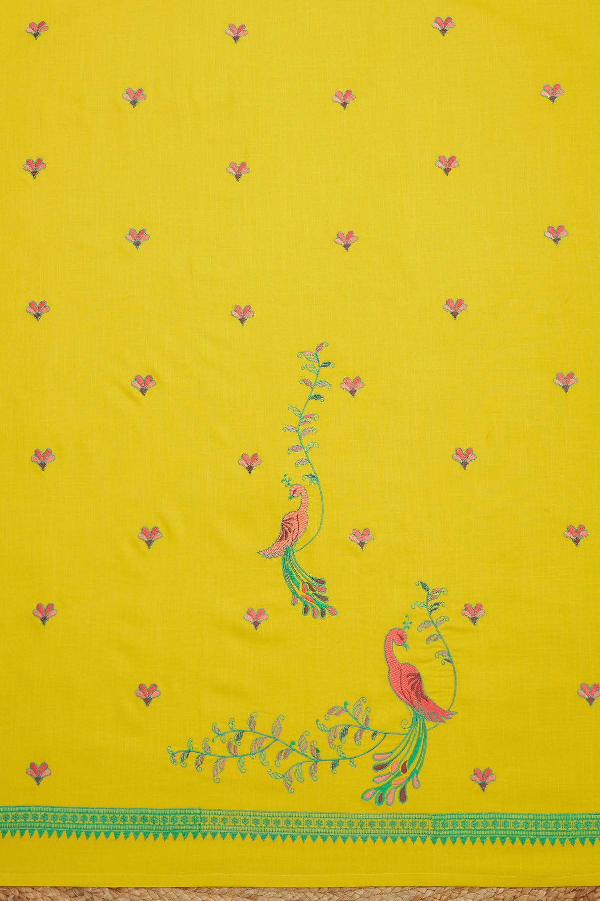 Soch Womens Yellow Cotton Embroidered Unstitch Dress Material With Thread Work