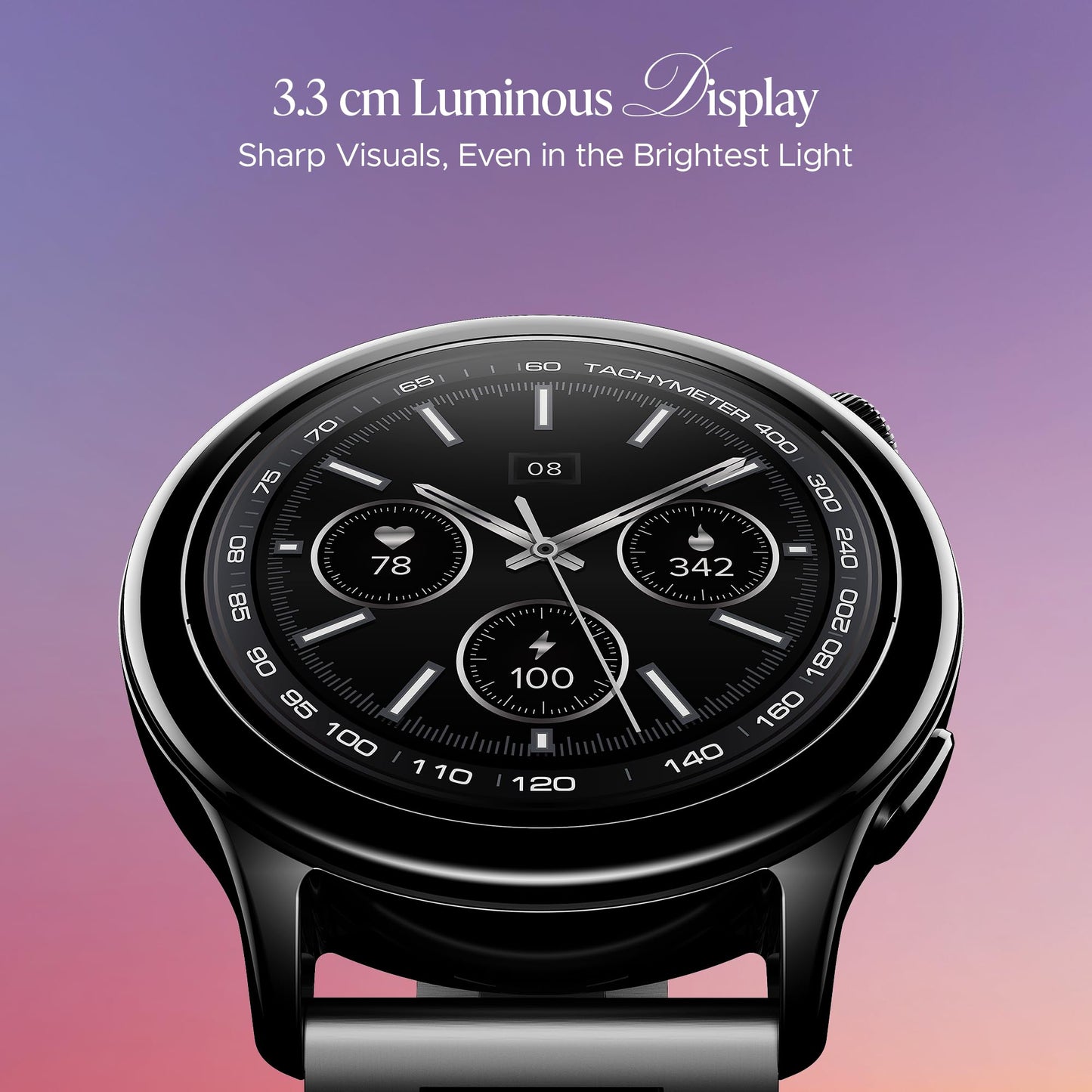 Boat Enigma Daze Women's Luxury Smart Watch w/ 1.3”(3.3cm) AuraVue Display w/ 20% Higher Brightness, Emergency SOS, Female Wellness Tracking, BT Calling, smart Watch for Women Latest (Steel Black)