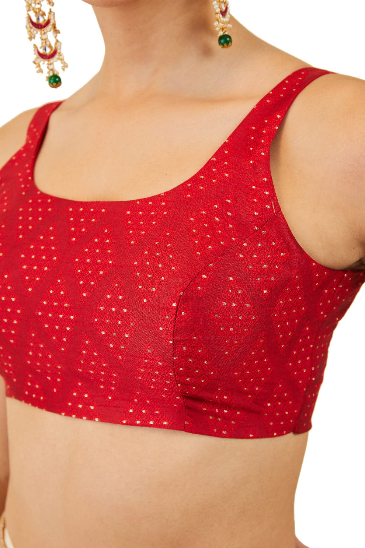 Soch Women Red Art Silk Sleeveless Blouse with Zari Woven Patterns(Red_34)