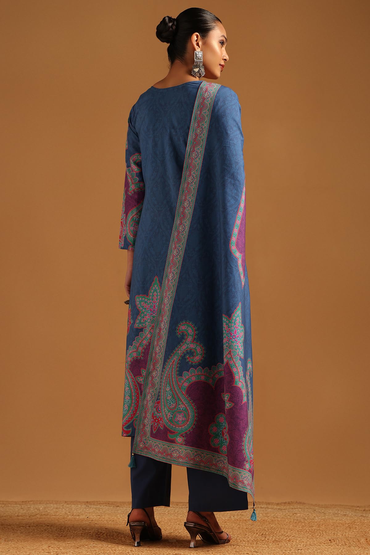 Soch Womens Blue Cotton Botanical Salwar Suit With Sequins