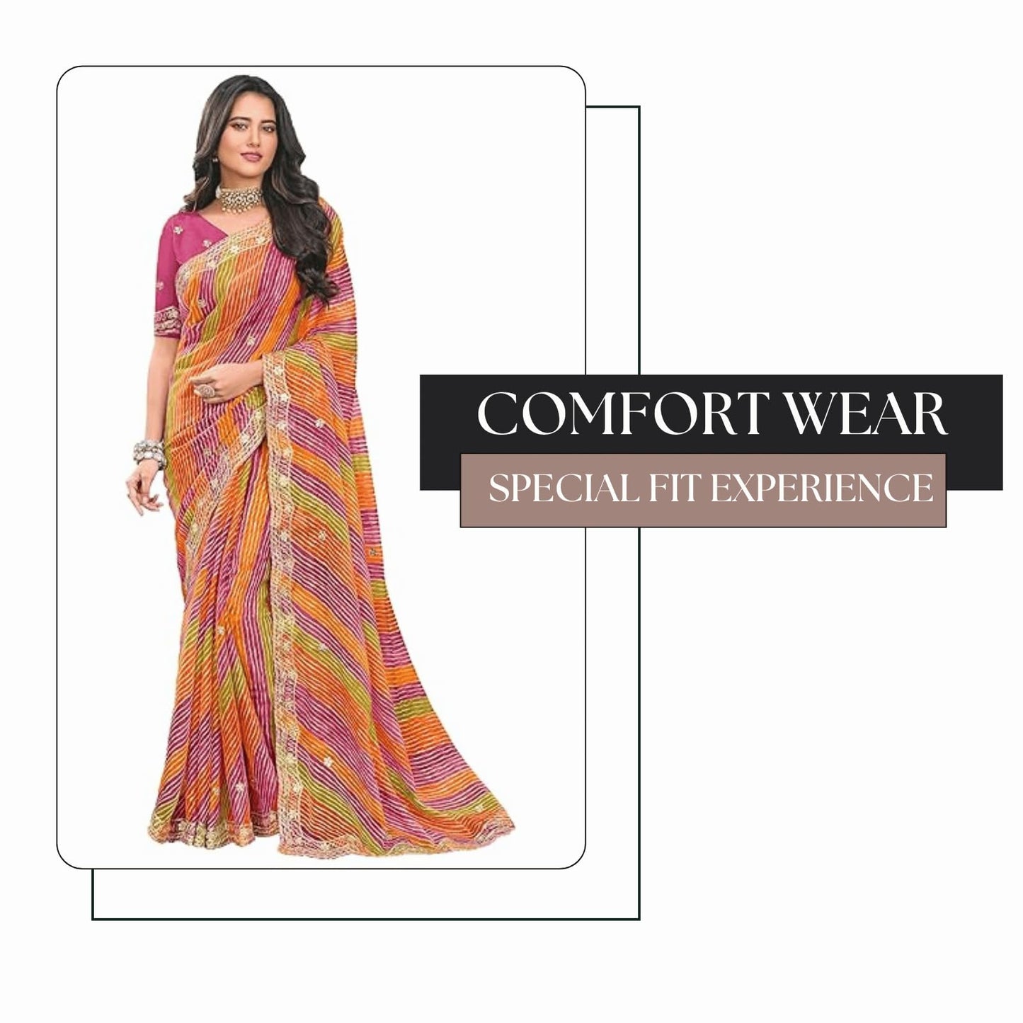 Laxmipati Sarees Women's Zari Work Laheriya Printed Tissue Silk Saree in Multicolor Color with unstitched Blouse Material - Embrace Latest Style And Timeless Elegance in this Exquisite Attire