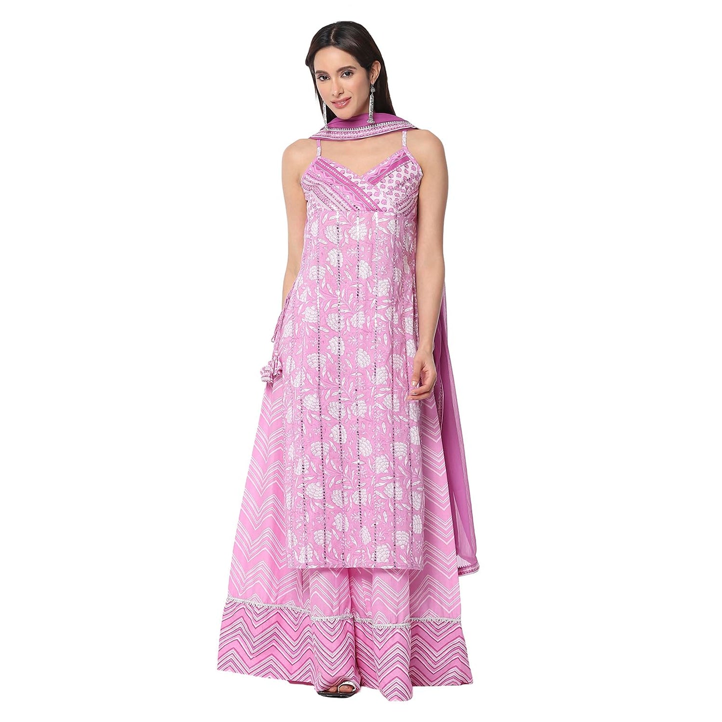 BIBA Women's Pure Cotton Kurta Set (SKDJAPUD10736SS25PNK_Pink