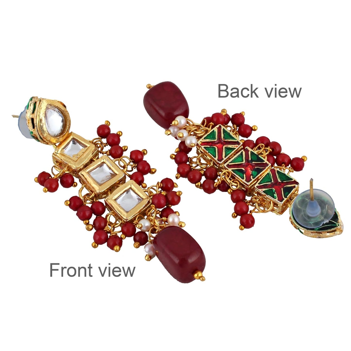 Lucky Jewellery Back Meenakari 18k Gold Plated Maroon Color Square Shape Tika Earring Combo Jewellery Set Uncut Kundan Big Faux Kundan Dibbi Kundan Choker Necklace Set for Girl's & Women