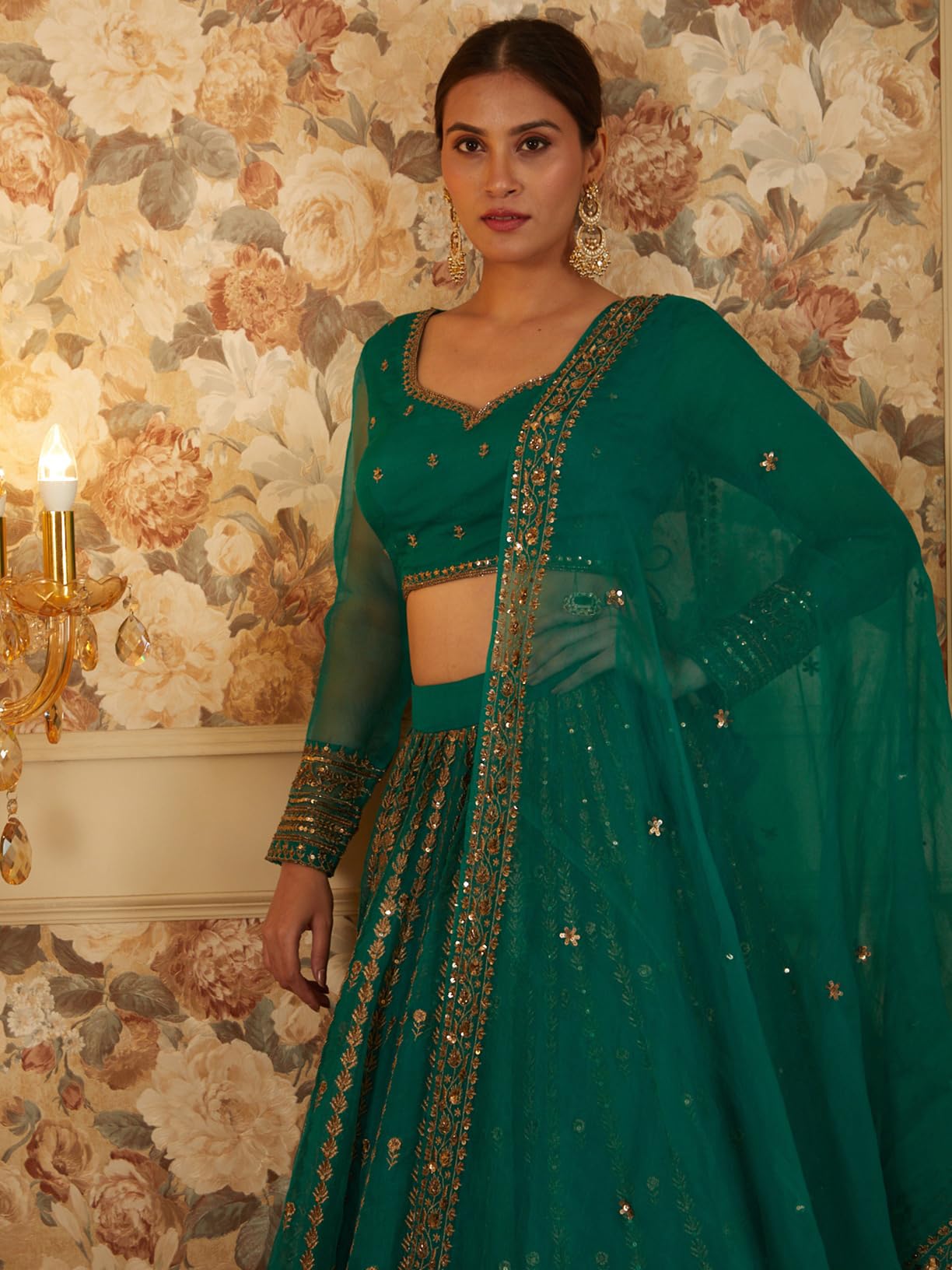Zeel Clothing Women's Organza Semi-Stitched Zari With Sequins Embroidered Work Designer Lehenga Choli with Dupatta (7069-Green-s-Lehenga-Choli-Latest; Free Size) (Green)