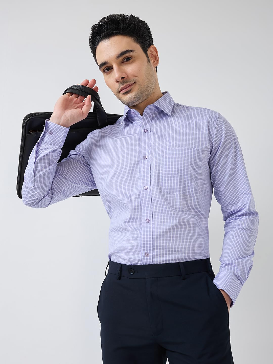 Raymond Men Regular Fit Structure Pattern Pure Cotton Semi Cutaway Collar Full Sleeve Formal Shirt (Size:40)-RMSX12849 Medium Violet