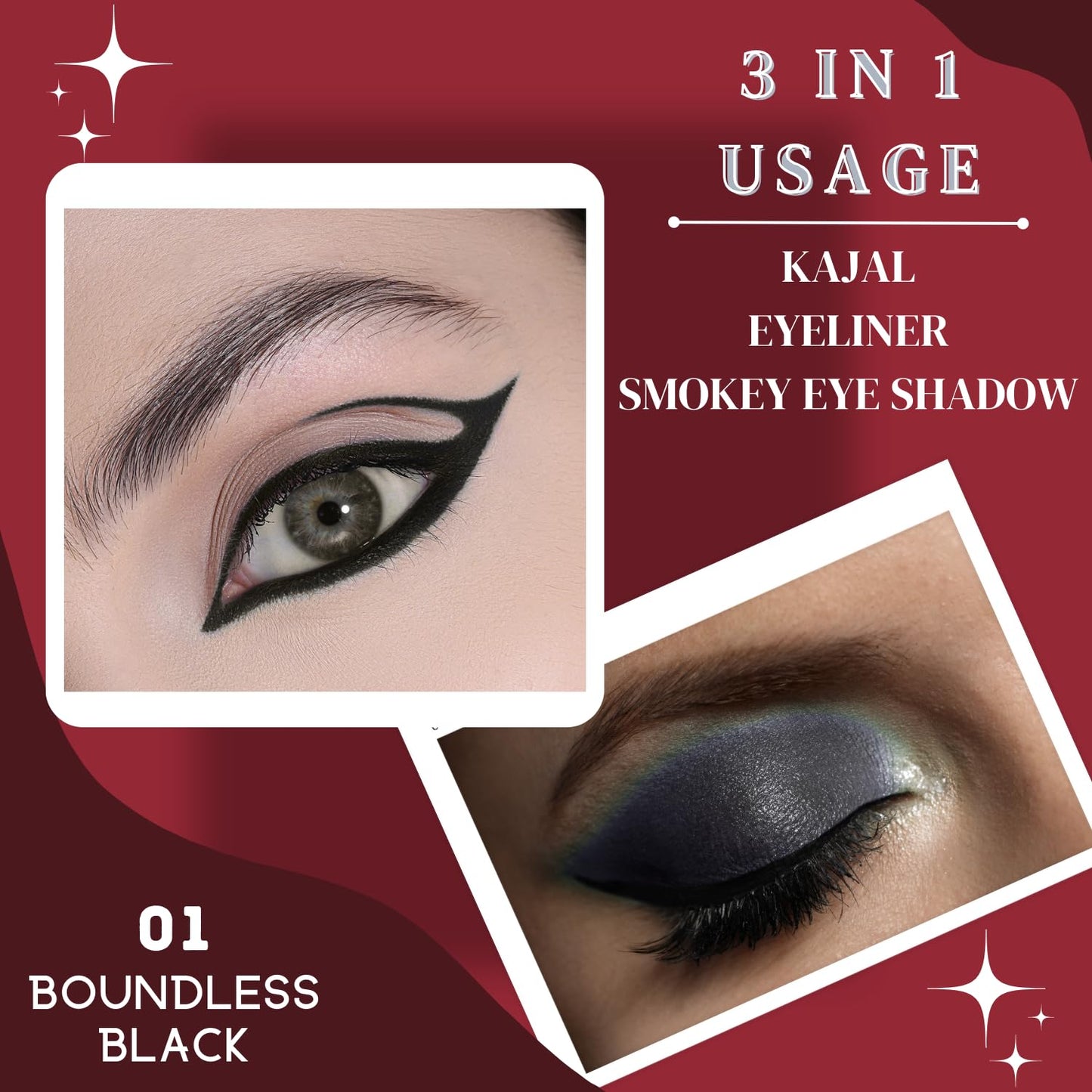 KINDED Kind Eyes Kajal 3 in 1 Kohl Kajal Eye Liner Smokey Eye Shadow Waterproof Smudge Proof 18 Hours Colour One Stroke Auto Kajal Pencil (Combo 0.35 gm each, Boundless Black & Treasured Turquoise)
