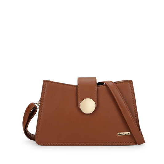 Fastrack Women Structured Sling Bag with Metal Accents | Flap and Zip Closure, Inner Zip and Slip Pockets | Adjustable Sling Belt | Stylish Everyday Bag | Sling Bag for Casual Carry