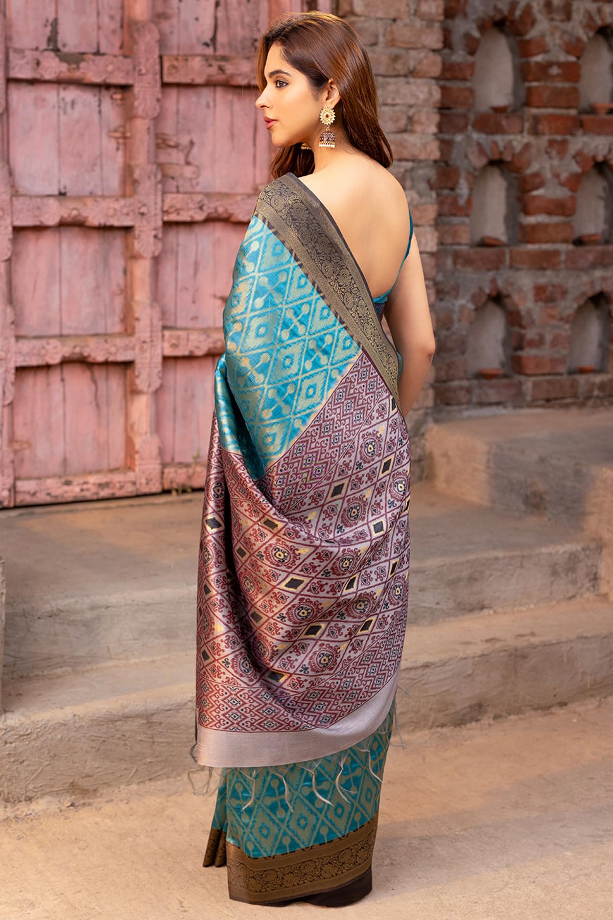 Soch Womens Turquoise Blue Tussar Zari Woven Saree