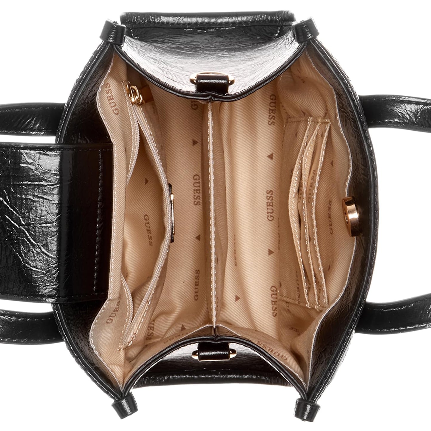 GUESS Polyurethane Black Embossed Women Silvana Mini Tote Bag