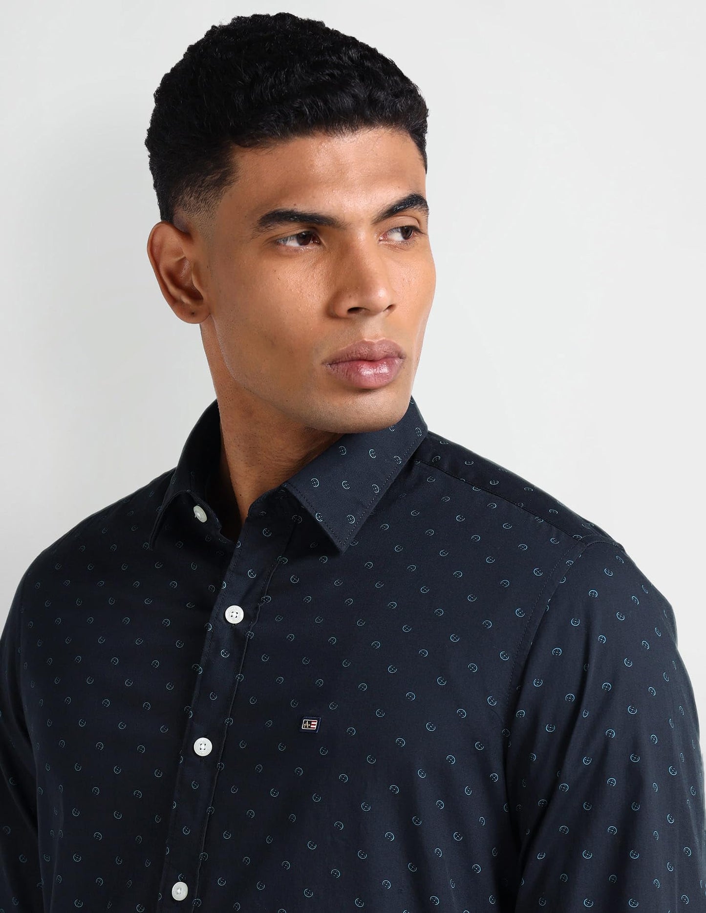 Arrow Sports Mens Blue Geometric Collared Neck Long Sleeve Men's Shirts (ASAEOSH1087_Blue_40)