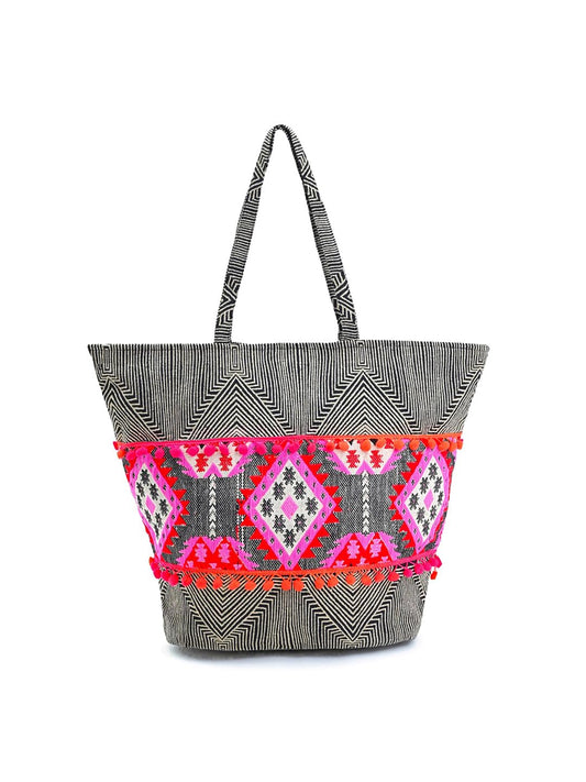 Boho Girl Oversized Tote | Handbag for Shopping | Travel Tote | Vacations Tote For Women | Double Handles | Detailing With Tassel | Handmade Tote