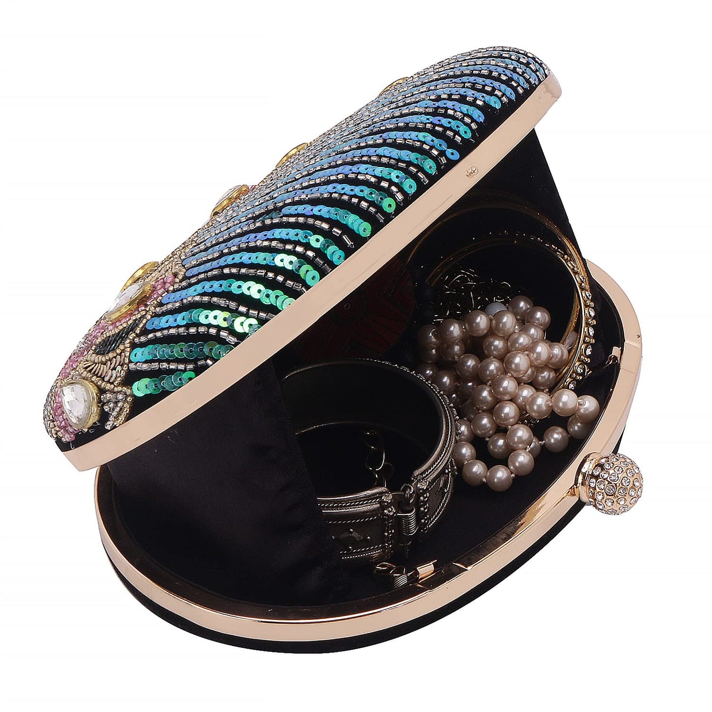 SWISNI Black Reflected sequins oval embroidery clutch II Women's Traditional Designer Clutch For Women & Girls II EMBROIDERED CLUTCHES