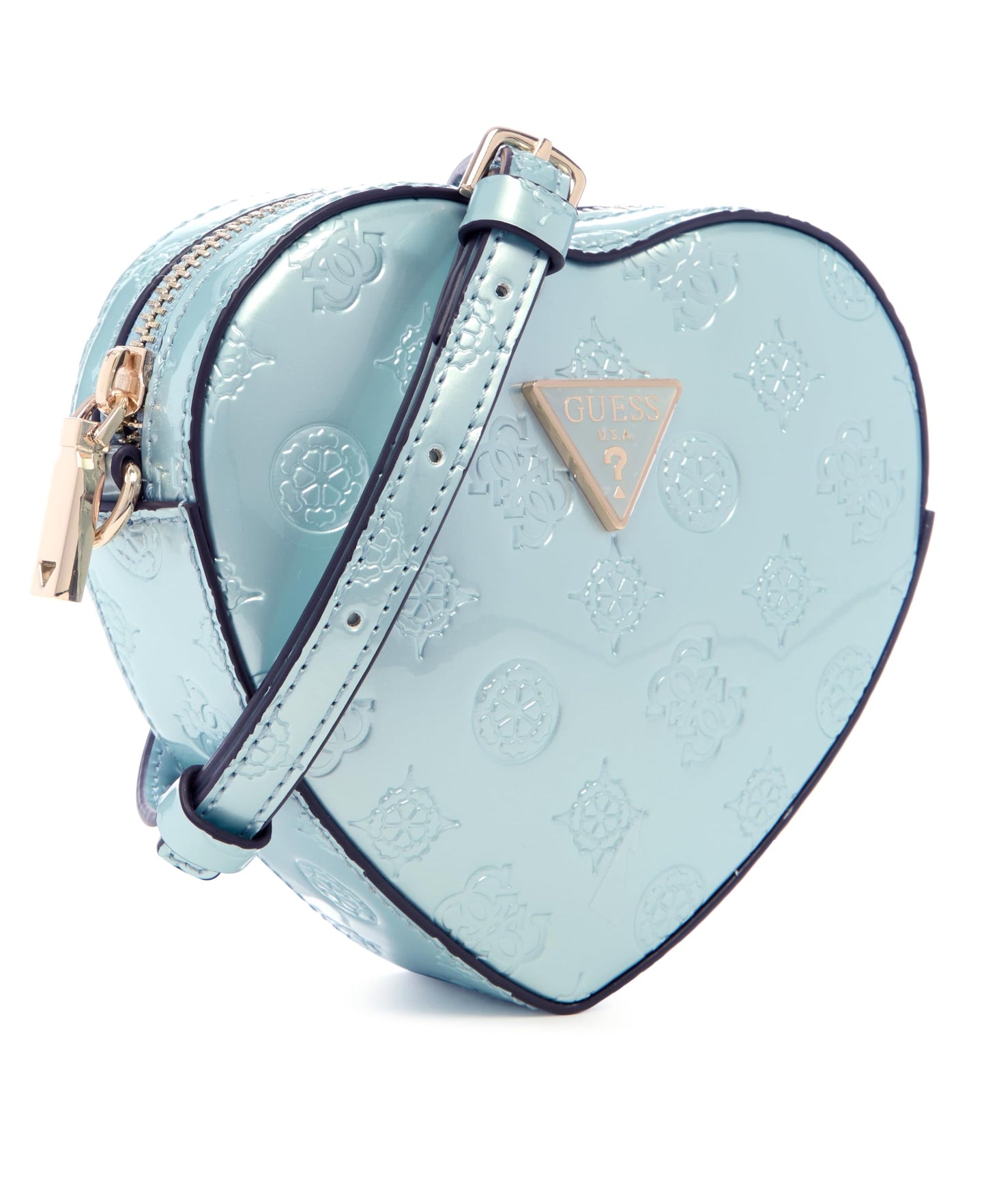 GUESS Powder Blue Logo Textured Arnela Mini Heart Shape Crossbody Bag