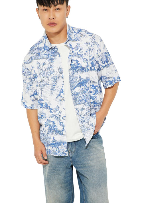 Max URB_N Men Printed Oversized Shirt (Blue_M)