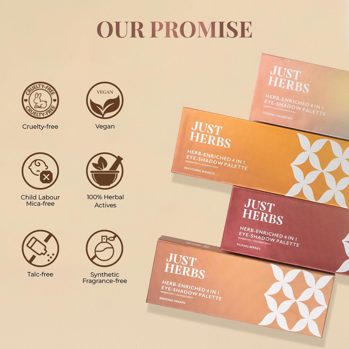 Just Herbs 4-in-1 Eye-shadow Palette Herb Enriched Manjishtha+Liquorice Root 4g (Watching Sunset)