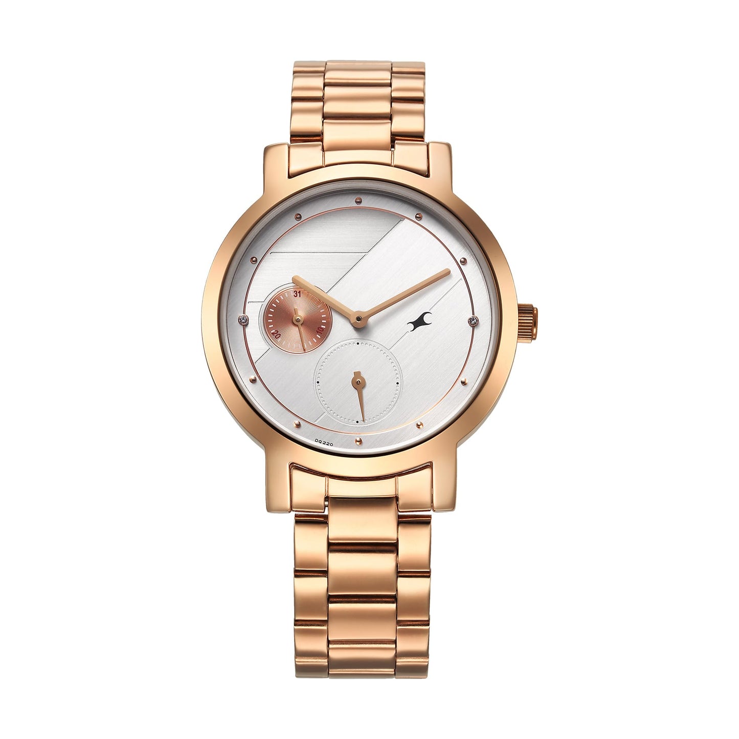 Fastrack Tick Tock Quartz Multifunction Silver Dial Rose Gold Stainless Steel Strap Watch for Girls - NT6225WM01