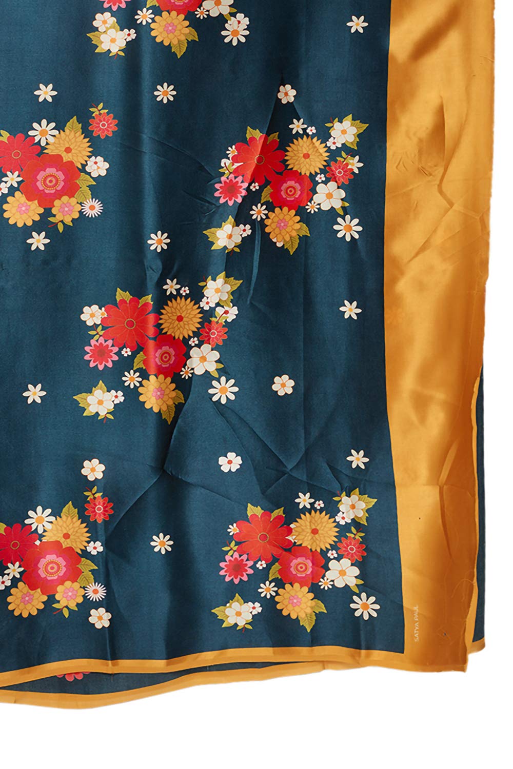 SATYAPAUL Women's Printed Satin Georgette Saree With Blouse Piece (8907544986277_Dark Blue)