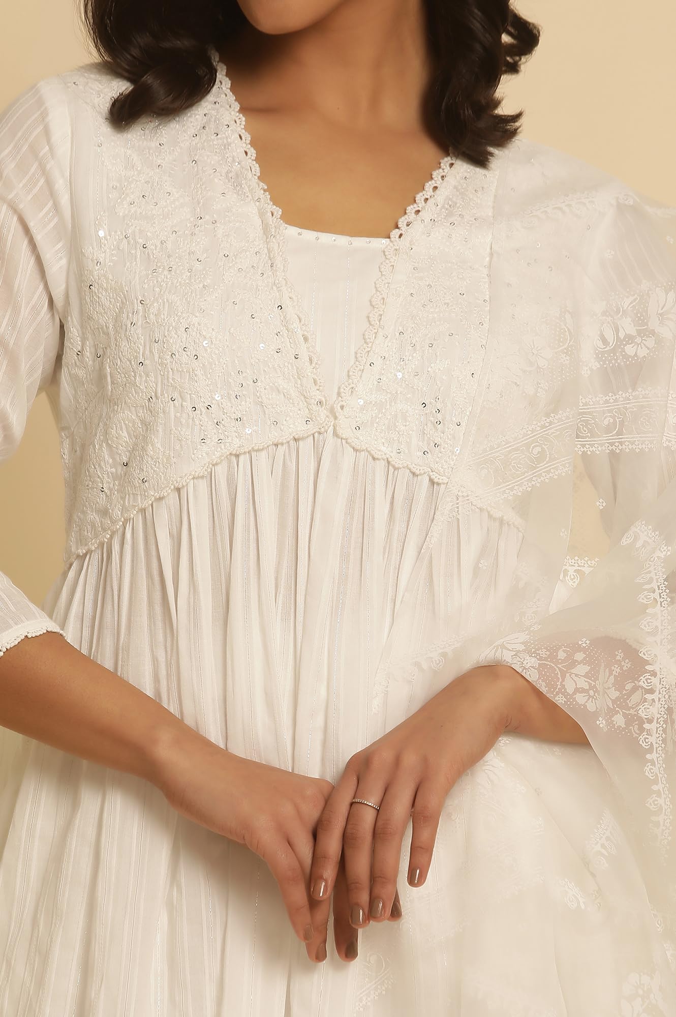 W for Woman W Women White Festive Solid Cotton Kurta, Straight Pant & Dupatta_24FEWS10494-221393_2XL