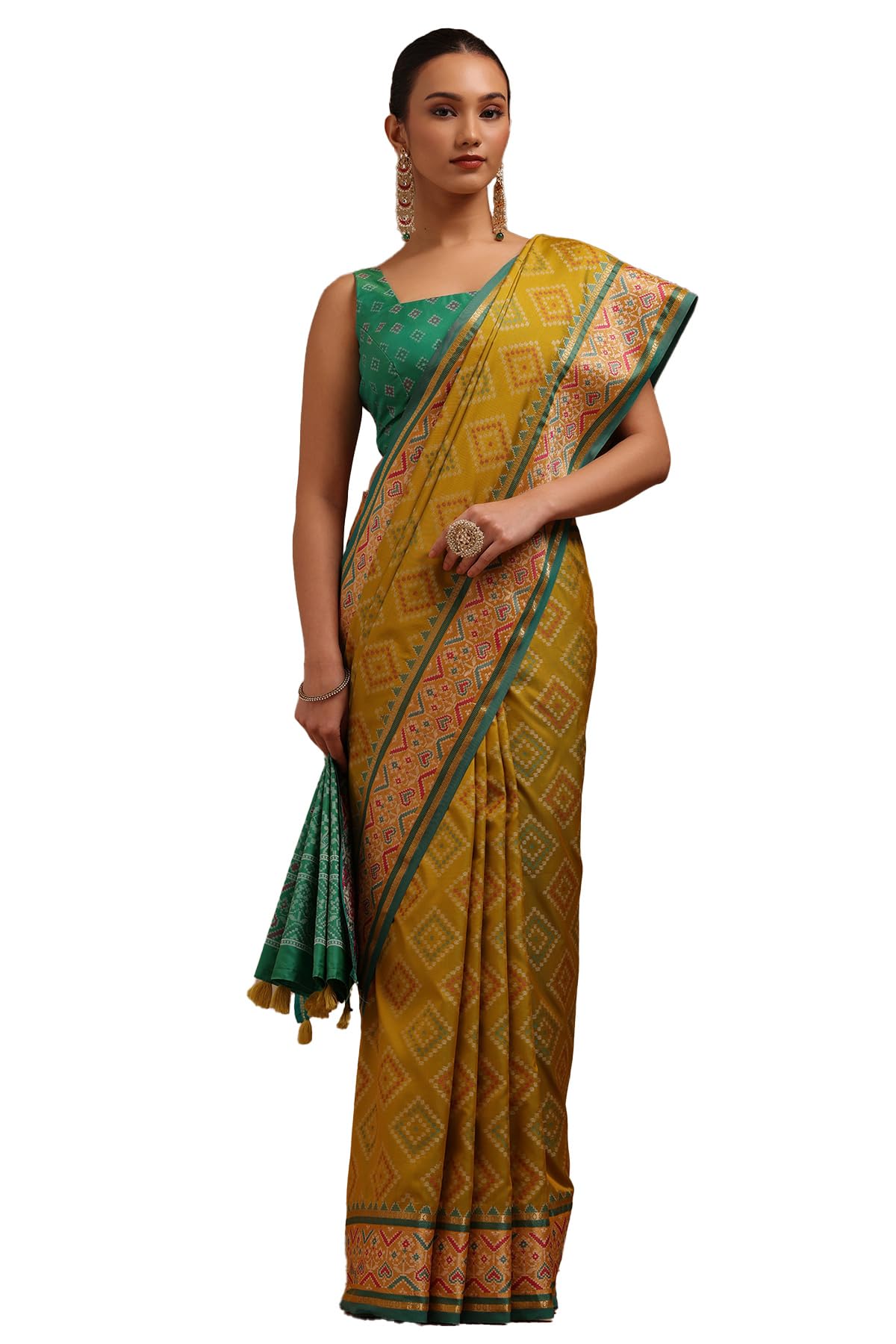 Soch Womens Light Green Silk Blend Woven Design Saree With Thread Work