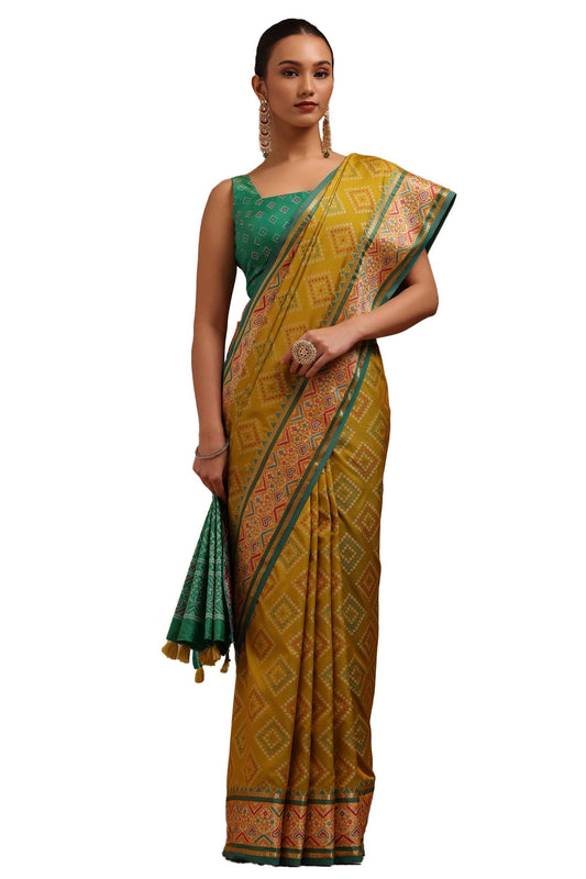 Soch Womens Light Green Silk Blend Woven Design Saree With Thread Work