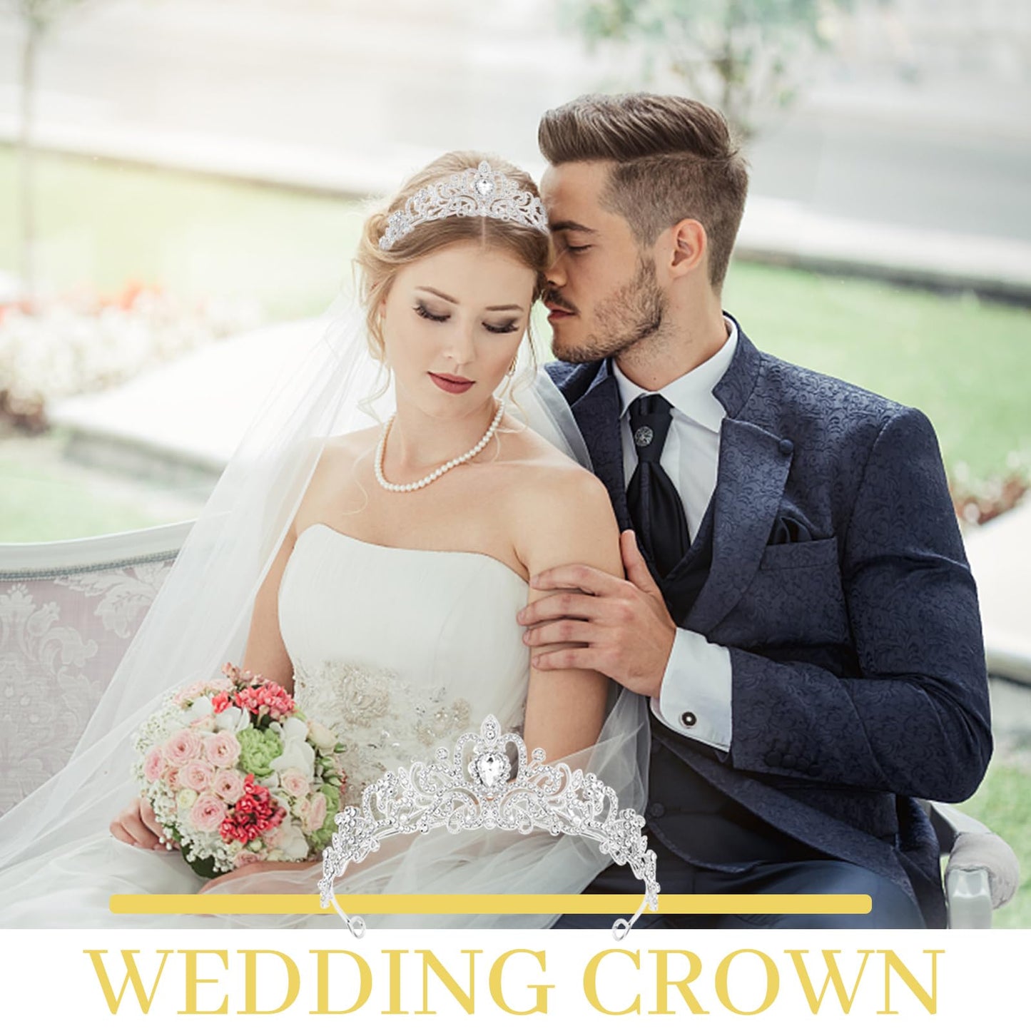 Rierousy Tiara Wedding Crown Women's Crown Bridal Crystal Crown Rhinestone Crown, Wedding Tiara for Weddings, Proms, Pageants, Princess Parties, Birthday Parties etc, 13 * 14 * 4.5cm, Non-Precious