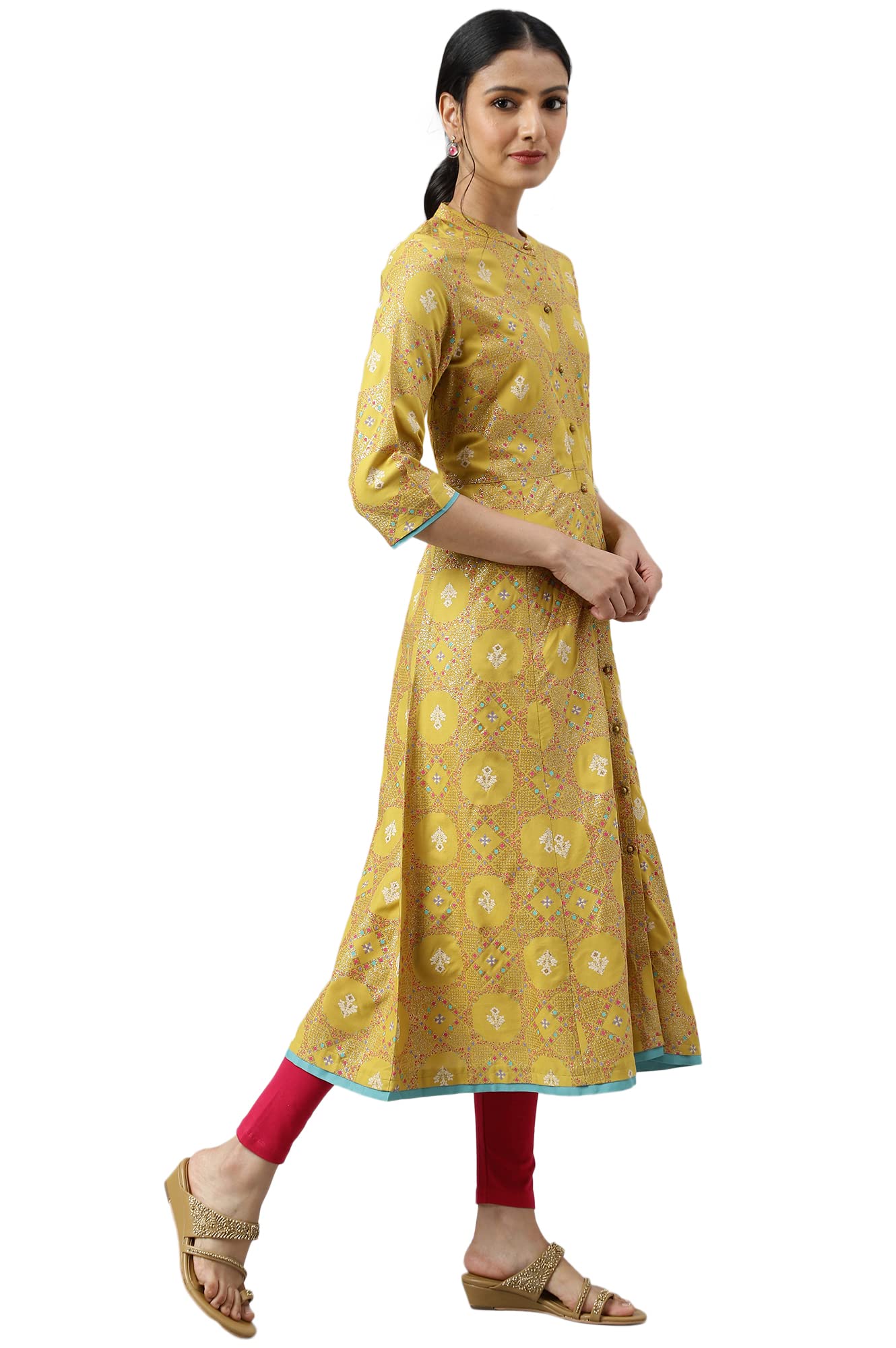 W for Woman Yellow Button Down A-line Kurta