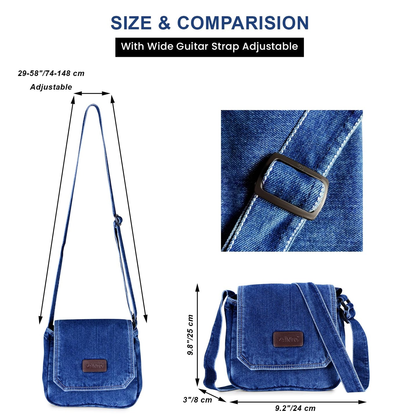 ZAINTO® Blue Denim Sling Bag for Women | Small Crossbody Shoulder Bag for Office, Travel & Casual Use | Eco-Friendly Premium Fabric | Lightweight & Stylish Everyday Sling Purse for Girls & Ladies