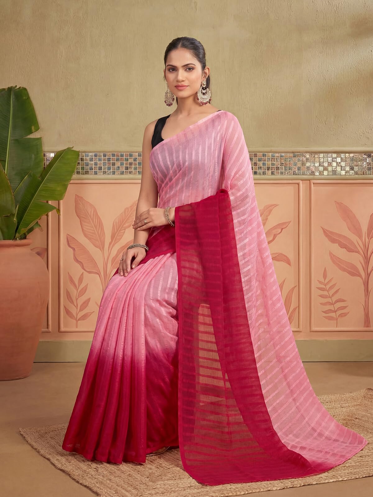 SIRIL Women's Chiffon Ombre Saree with Unstitched Blouse Piece (106RS412A_Light Pink)