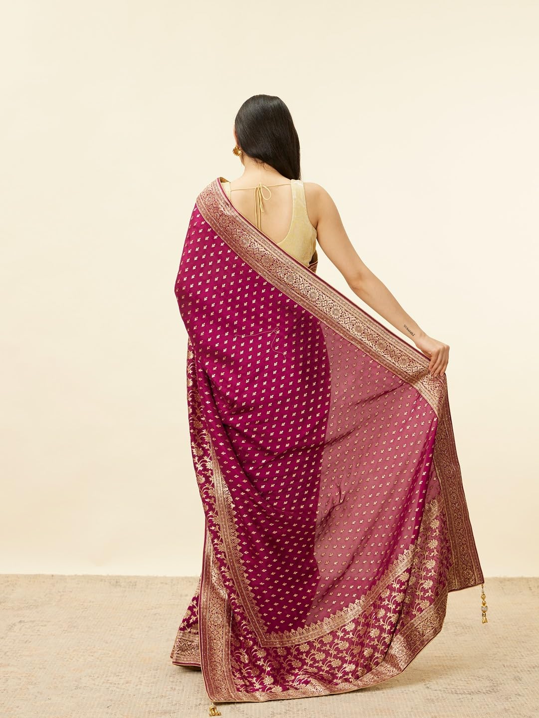MOHEY Wine Art Silk Hand EMBROIDERY|Cutdana|Stone|Zari Weave Saree for Women