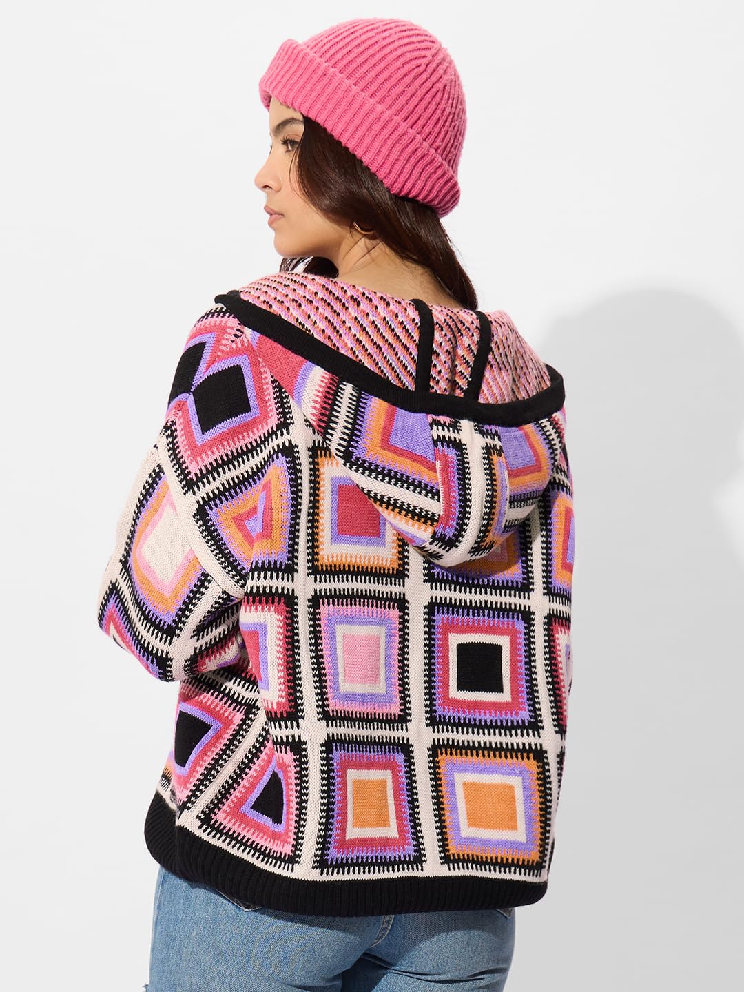 The Souled Store Originals : Prismatic Oversized Front Zip Knitted Sweaters for Womens and Girls