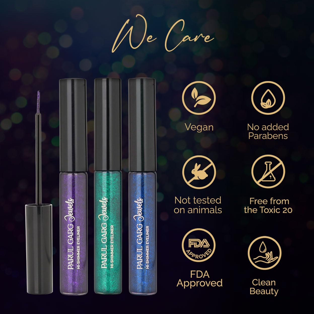 Parul Garg Beauty Hi-Shimmer Liquid Eyeliner – Smudge-Proof, Water-Resistant & Quick-Drying | Long-Wear, Precision Tip & Glitter Finish for Intense Shine | Emerald Green | 5ml