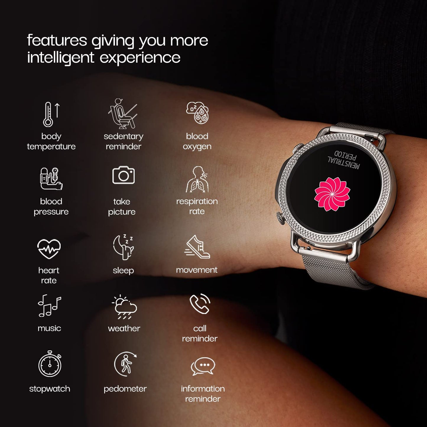 Vibez by Lifelong Ornate Smartwatch For Women with HD Display|Body Temprature |24x7 Heart Rate & SpO2 Tracking|8 Sports Mode|Sleep Monitor|IP67|7 days Battery Backup (VBSWW45, 1 Year Manufacturer Warranty, Silver)