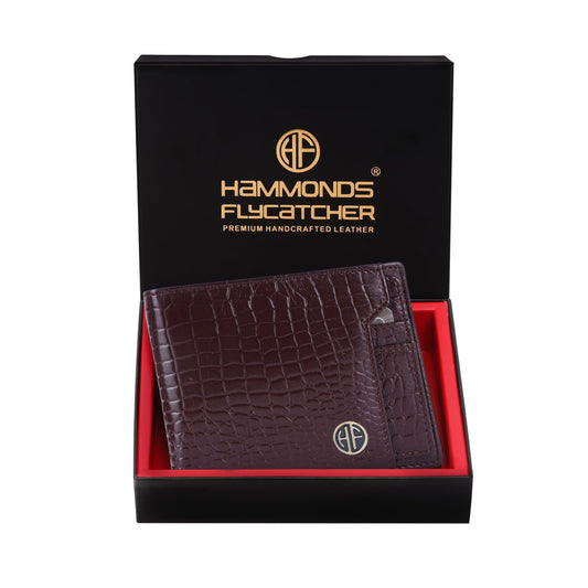HAMMONDS FLYCATCHER Wallet for Men Leather Original, Mens Wallet, Leather Wallets for Men Stylish, Bi-Fold Wallets for Man, 6 Card Slots, Easy Access Card Slots, Coin Pocket, Mens Gift - Croc Redwood