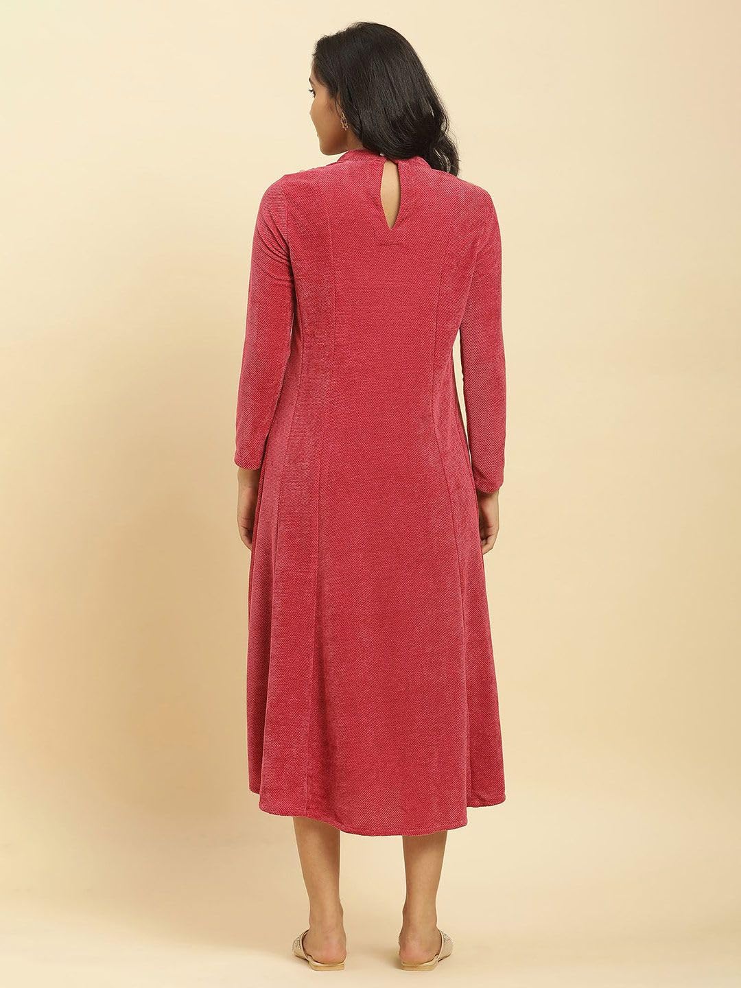 W for Woman Red Embellished Winter Flared Dress (Size: M)-24NOW10211-214829