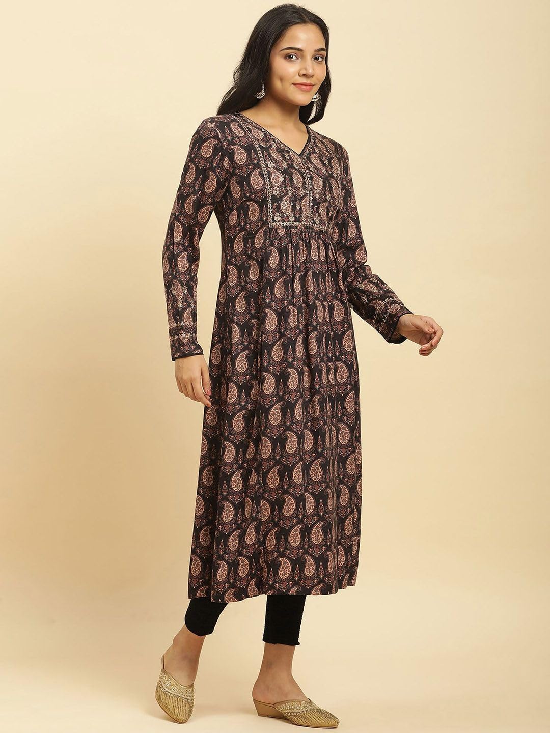 W for Woman Pink Floral Embroidered Winter Kurta (Size: XL)-24NOW10350-219965