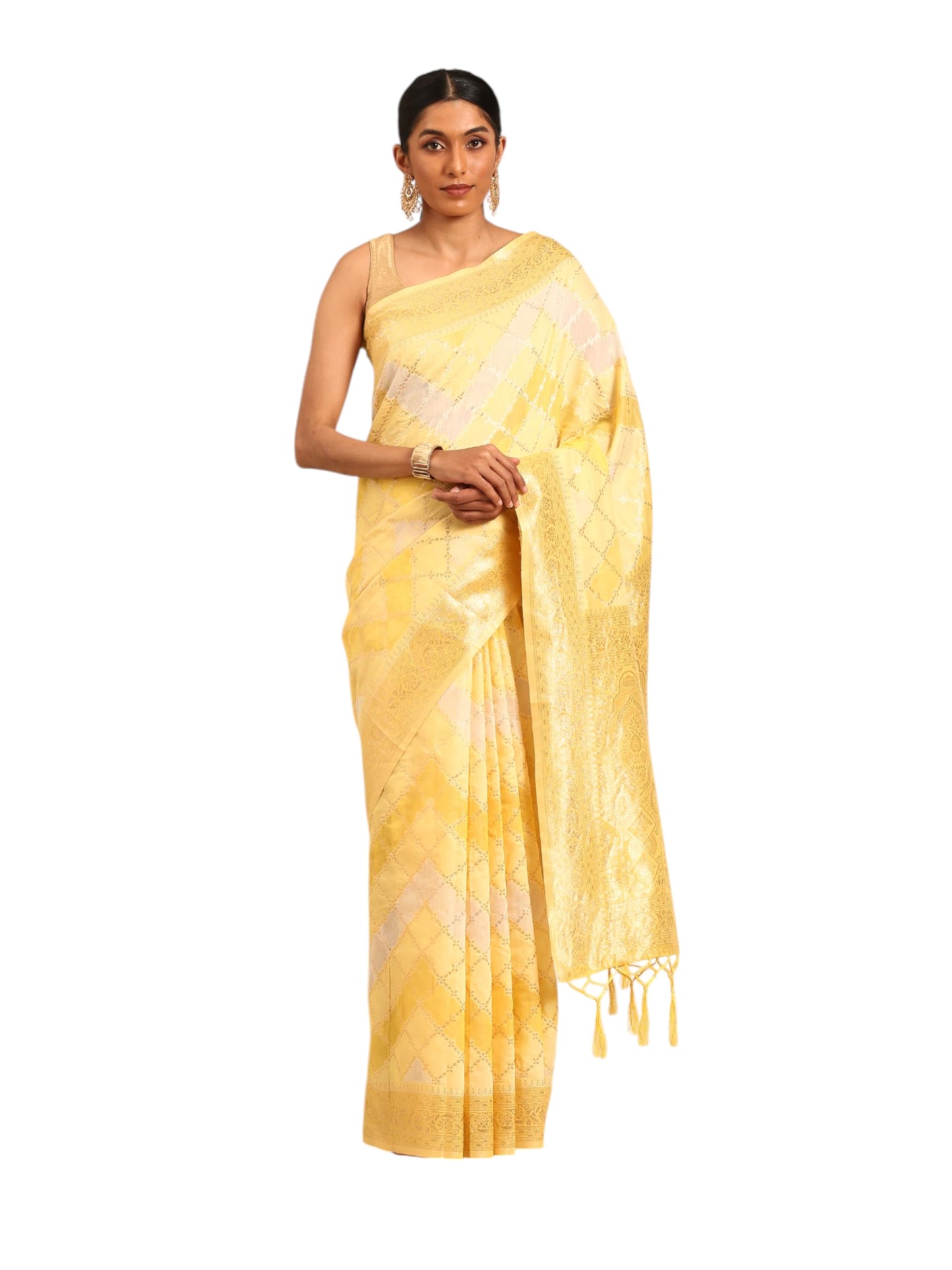 MOHEY Women's Yellow Art Silk Zari Weave Saree (Yellow)