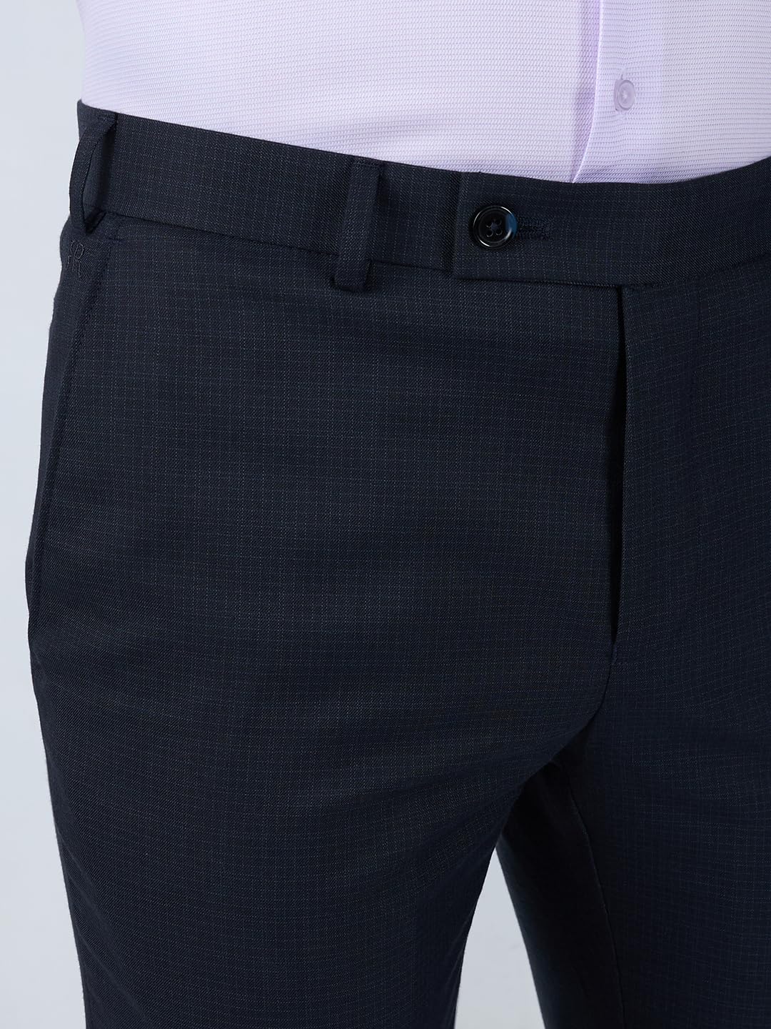 Raymond Men Slim Fit Checks Pattern Polyester Blend Flat Front Formal Trouser Dark Blue