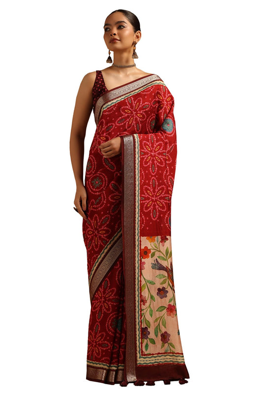 Soch Womens Maroon Poly Viscose Floral Saree